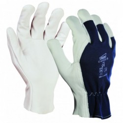 Gant paume fleur de chèvre. Dos coton interlock bleu.