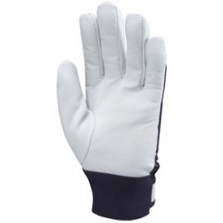Gant cuir paume fleur de chèvre dos jersey Bleu + Velcro