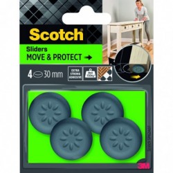 4 Patins glissants alvéoles adhésifs gris Ø30mm - SCOTCH