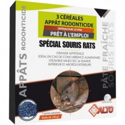 Appât raticide souricide mulocide multicéréales Alto - 7 sachets 20 g