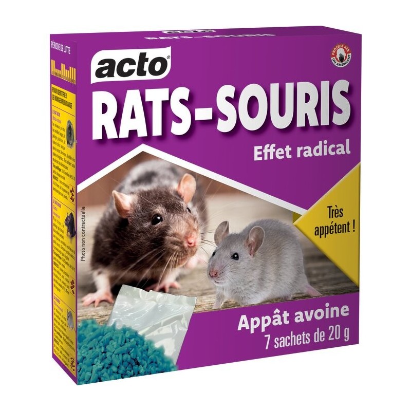 Appâts rats-souris effet radical - Acto - 7 sachets de 20 g
