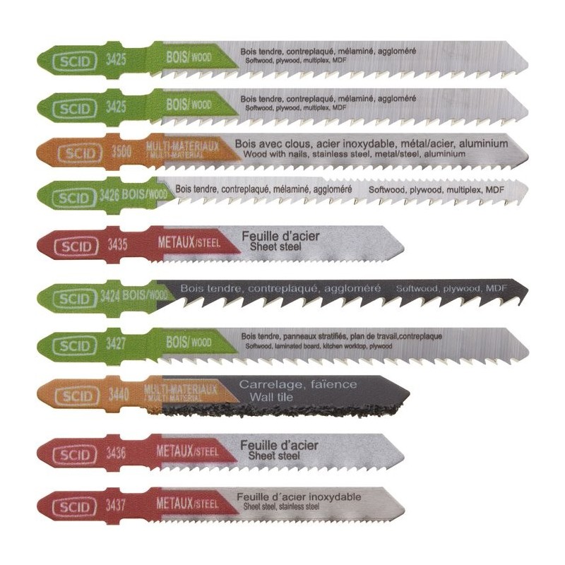 Assortiment 10 lames de scie sauteuse - SCID - Attache en T