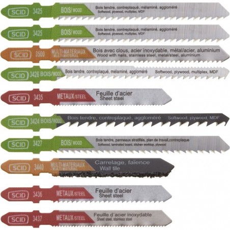 Assortiment 10 lames de scie sauteuse - SCID - Attache en T