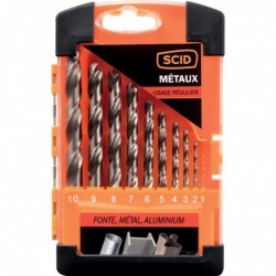 Coffret 10 forets métaux HSS din 338 - SCID - De 1 à 10 mm