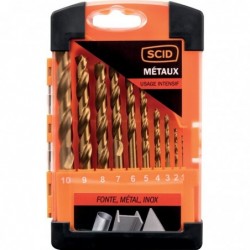Coffret 10 forets métaux HSS Titane - SCID - De 1 à 10 mm