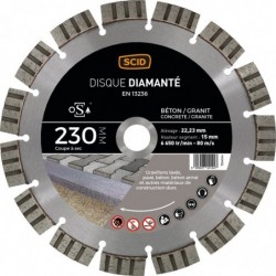 Disque diamanté béton granit professionnel longévité SCID - Diamètre 230 mm