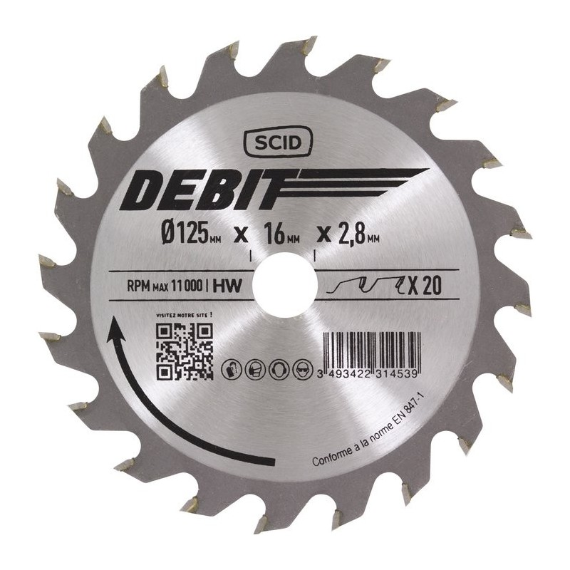 Lame scie circulaire - SCID - Diamètre 125 mm - 20 dents