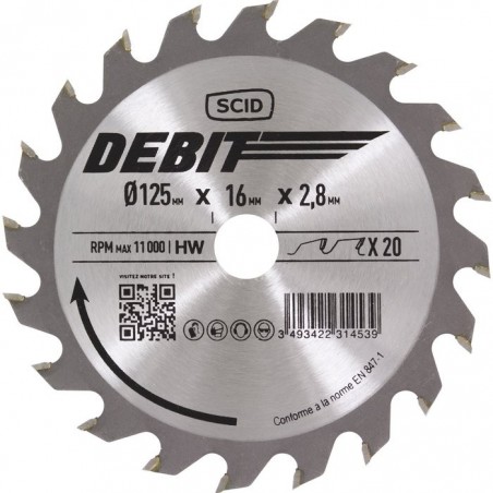 Lame scie circulaire - SCID - Diamètre 125 mm - 20 dents
