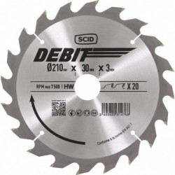 Lame au carbure pour scie circulaire SCID - Epaisseur 3 mm - 20 dents - Diamètre 210 mm - Alésage 30 mm